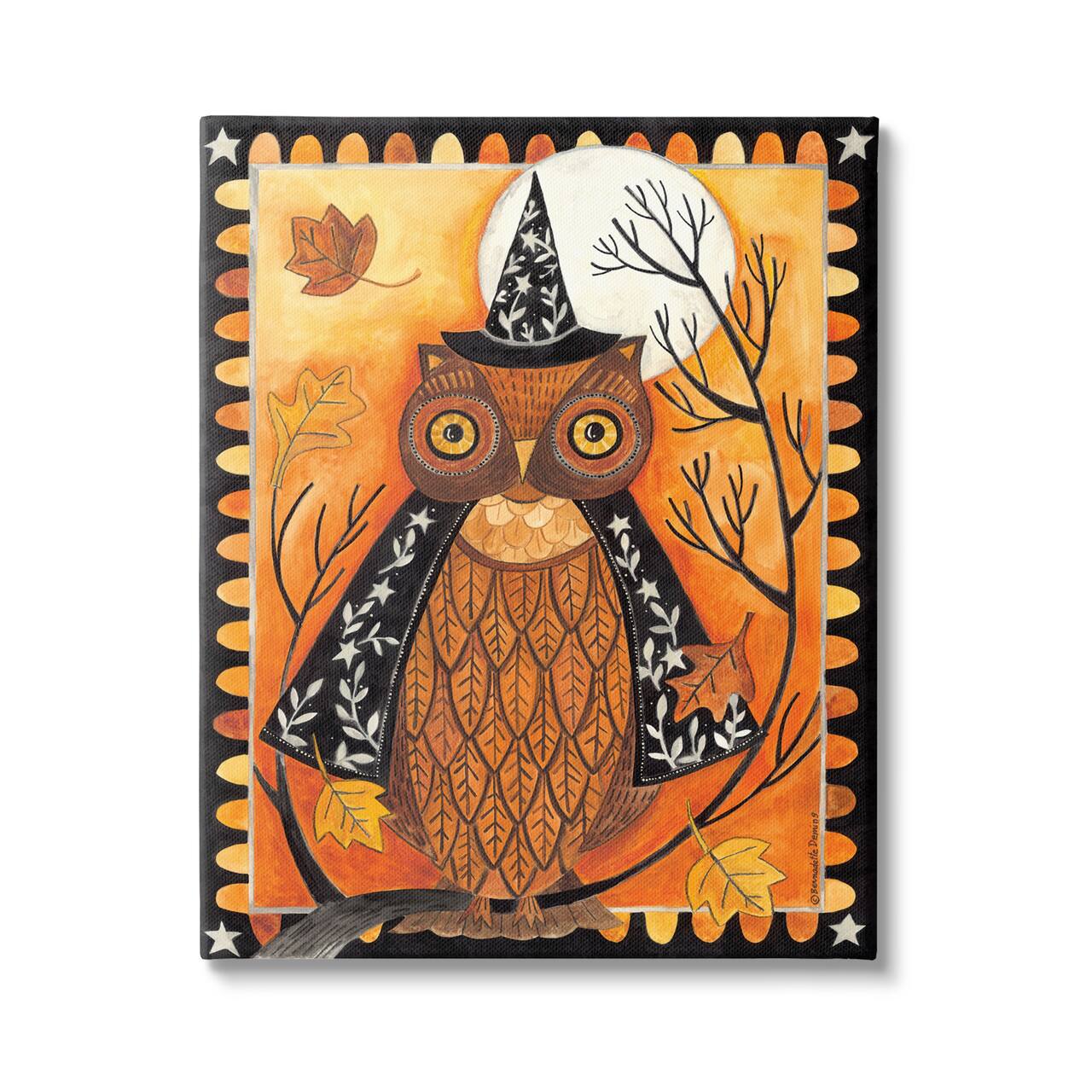 Stupell Industries Seasonal Autumn Owl Moonlit Night Canvas Wall Art